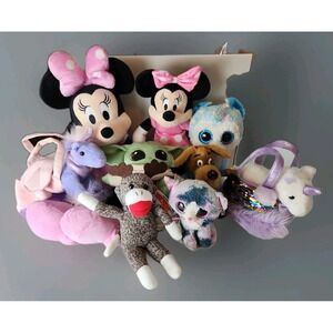 Lot 9 Plush Minnie Mouse, Baby Grogu, Aurora World, Sock Monkey VTG, New & EUC